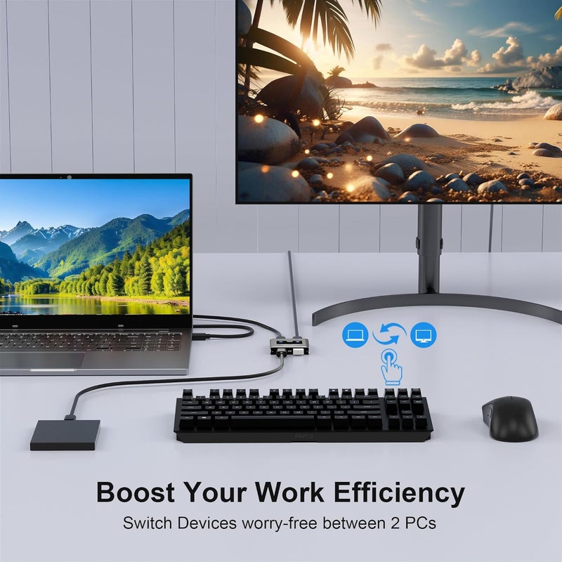 Closs USB 3.0 Switch 2 in 2 Out, USB Switcher for 2 Computers, Share Keyboard, Mouse, Printer, Scanner, KVM Switch Selector, Compatible with Windows, Mac, Linux, Includes 2 USB-A 3.0 Cables - Image 2